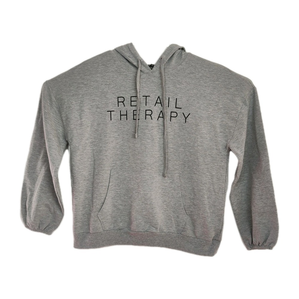 Avon‎ "Retail Therapy" Hoodie Sweatshirt Women's L (12-14) Gray Pullover Pockets